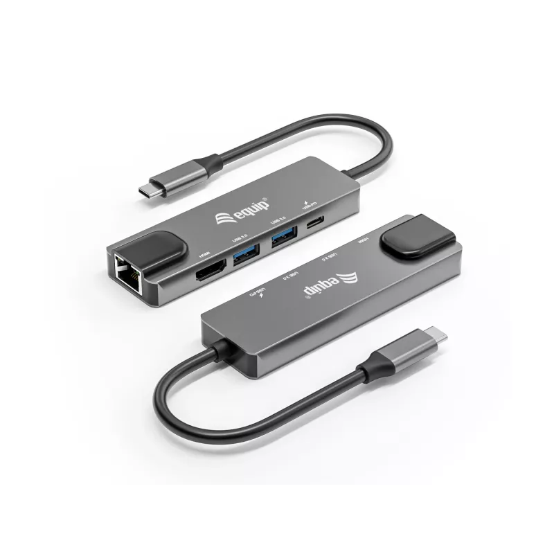 Equip USB-C 5-in-1 multifunctionele adapter, HDMI, Gigabit-LAN, USB 3.2 Gen1, 100W USB PD