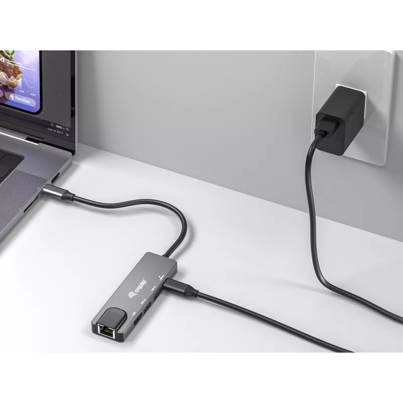 Equip USB-C 5-in-1 multifunctionele adapter, HDMI, Gigabit-LAN, USB 3.2 Gen1, 100W USB PD