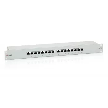 Equip 16-poorts Cat.6 afgeschermd patchpaneel, lichtgrijs, RJ-45, goud, Cat6, rackmontage, 1U, grijs