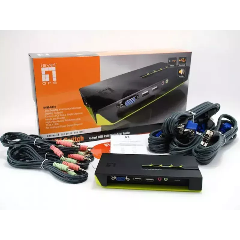LevelOne 4-poorts USB VGA KVM-switch, audio-ondersteuning