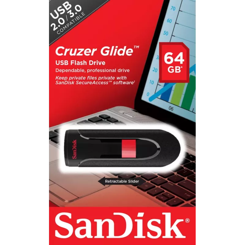 WESTERN DIGITAL SanDisk Cruzer Glide - 64GB USB-stick - USB 2.0