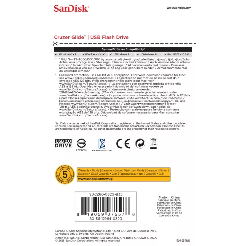 WESTERN DIGITAL SanDisk Cruzer Glide - 32GB USB-stick - USB 2.0