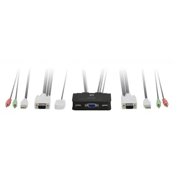 LevelOne 2-poorts USB VGA kabel KVM-switch, audio-ondersteuning, 2048 x 1536 pixels, zwart