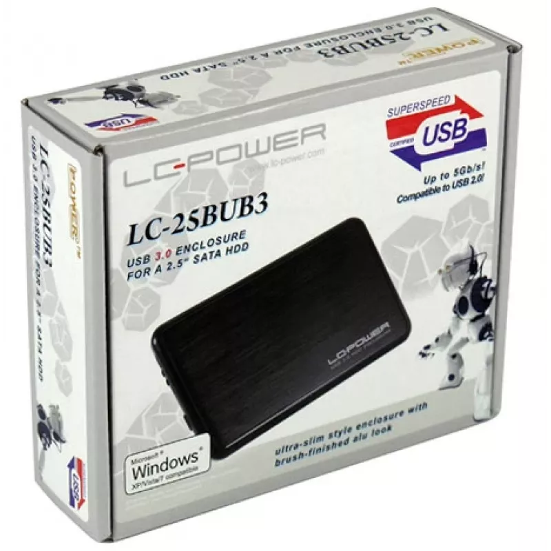 LC-Power LC-25BUB3 behuizing voor 2,5 inch SATA-hdd, USB 3.0, aluminium/zwart