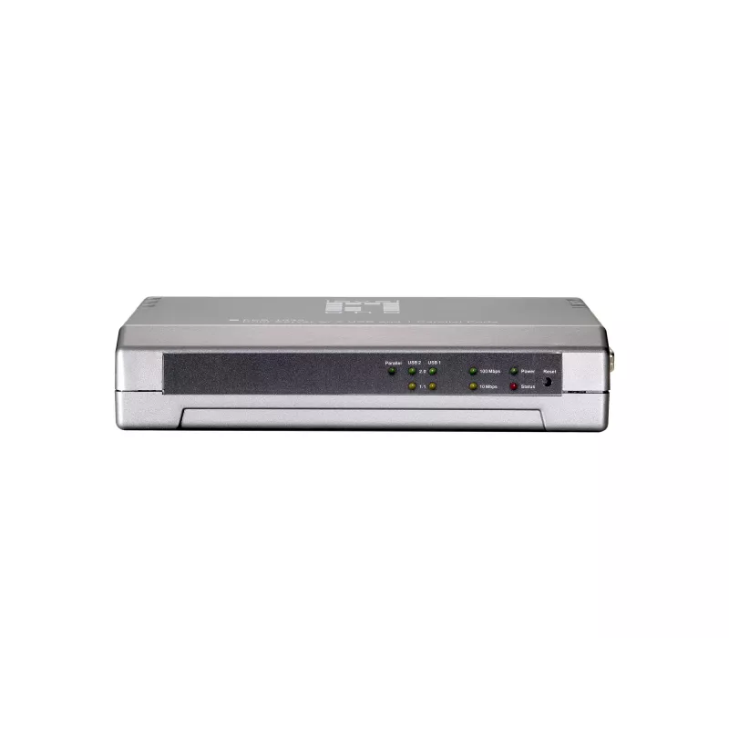LevelOne printserver, 2 x USB, 1 x parallel, grijs, activiteit, link, stroom, status, Taiwan, Ethernet LAN, IEEE 802.3, IEEE 802.3u, 10,100 Mbit/s