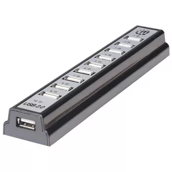 Manhattan USB-A 10-poorts desktop-hub, 10x USB-A-poorten, 480 Mbit/s (USB 2.0), stroomvoorziening via USB of externe voeding (niet meegeleverd) voor verhoogde prestaties op aangesloten apparaten