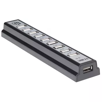 Manhattan USB-A 10-poorts desktop-hub, 10x USB-A-poorten, 480 Mbit/s (USB 2.0), stroomvoorziening via USB of externe voeding (niet meegeleverd) voor verhoogde prestaties op aangesloten apparaten
