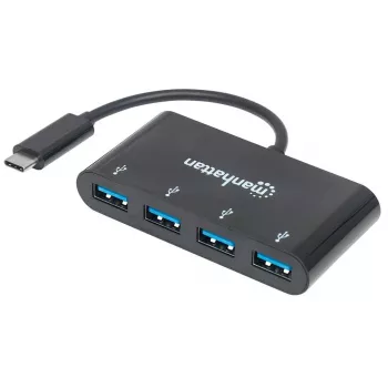 Manhattan USB-C dock/hub, aansluitingen (4x): USB-A (4x), 5 Gbit/s (USB 3.2 Gen1 alias USB 3.0), USB-gevoed (geen externe voeding nodig), kabel 20 cm, equivalent aan HB30C4AB