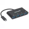 Manhattan USB-C dock/hub, aansluitingen (4x): USB-A (4x), 5 Gbit/s (USB 3.2 Gen1 alias USB 3.0), USB-gevoed (geen externe voeding nodig), kabel 20 cm, equivalent aan HB30C4AB