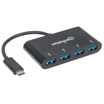 Manhattan USB-C dock/hub, aansluitingen (4x): USB-A (4x), 5 Gbit/s (USB 3.2 Gen1 alias USB 3.0), USB-gevoed (geen externe voeding nodig), kabel 20 cm, equivalent aan HB30C4AB