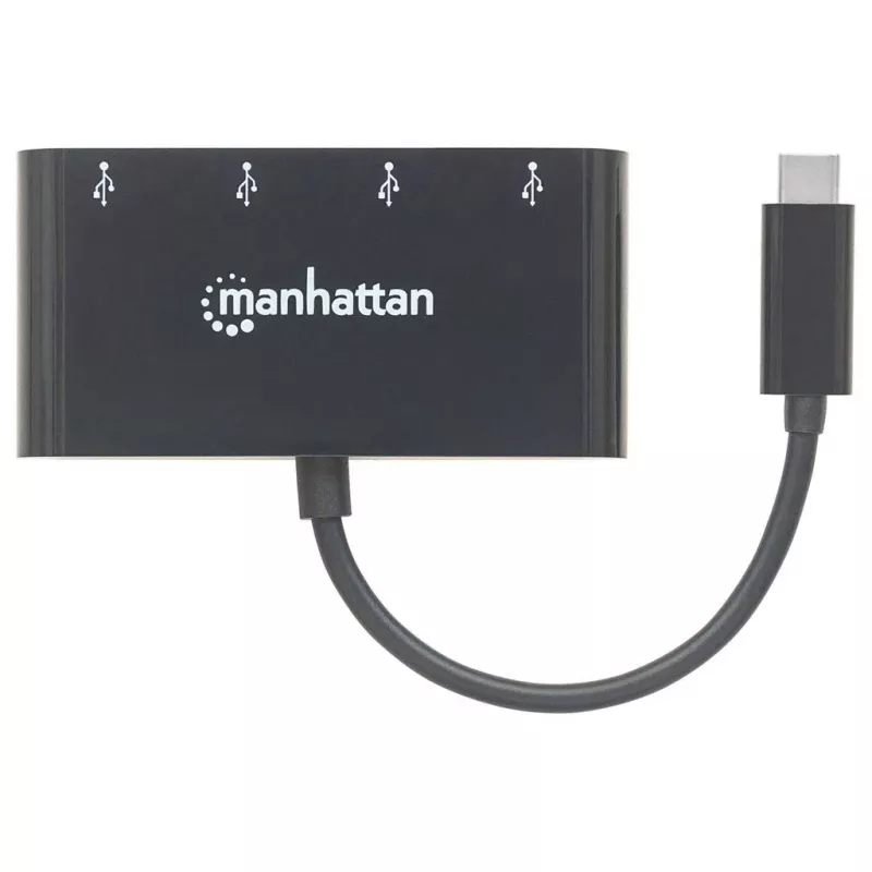 Manhattan USB-C dock/hub, aansluitingen (4x): USB-A (4x), 5 Gbit/s (USB 3.2 Gen1 alias USB 3.0), USB-gevoed (geen externe voeding nodig), kabel 20 cm, equivalent aan HB30C4AB