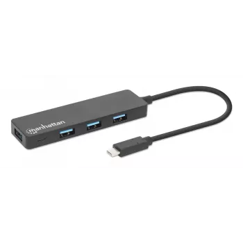 Manhattan USB-C dock/hub, aansluitingen (4): USB-A (x4), 5 Gbps (USB 3.2 Gen1 ook bekend als USB 3.0), USB-gevoed (geen externe voeding nodig), equivalent aan HB30CM4AB