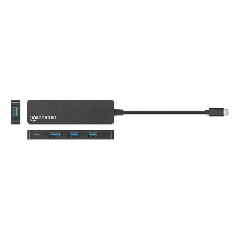 Manhattan USB-C dock/hub, aansluitingen (4): USB-A (x4), 5 Gbps (USB 3.2 Gen1 ook bekend als USB 3.0), USB-gevoed (geen externe voeding nodig), equivalent aan HB30CM4AB