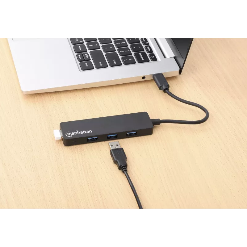 Manhattan USB-C dock/hub, aansluitingen (4): USB-A (x4), 5 Gbps (USB 3.2 Gen1 ook bekend als USB 3.0), USB-gevoed (geen externe voeding nodig), equivalent aan HB30CM4AB