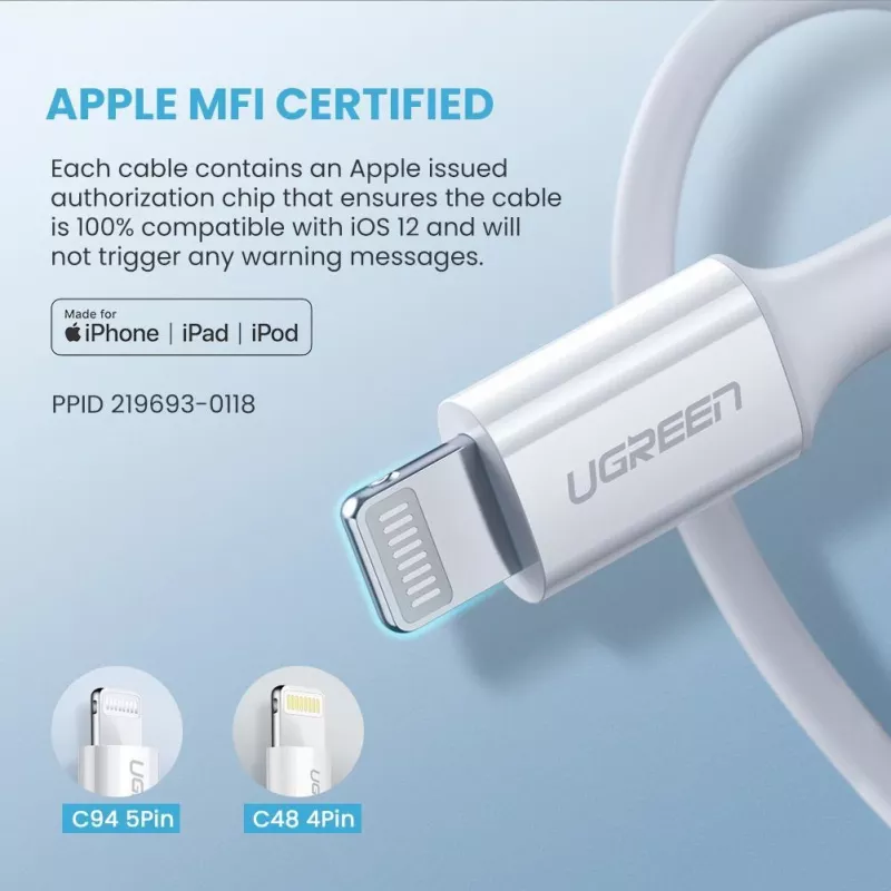 Ugreen 10493 Lightning-kabel 1 m wit