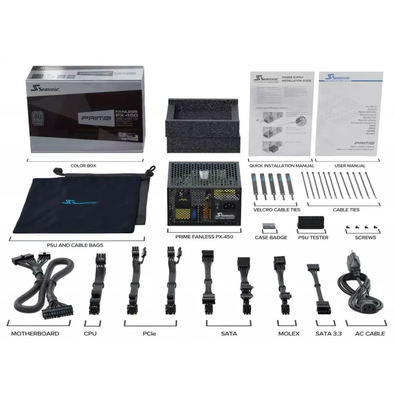 Seasonic PRIME Fanless PX-500 voeding, 500 W, 80 PLUS Platinum, PRIME-PX-500