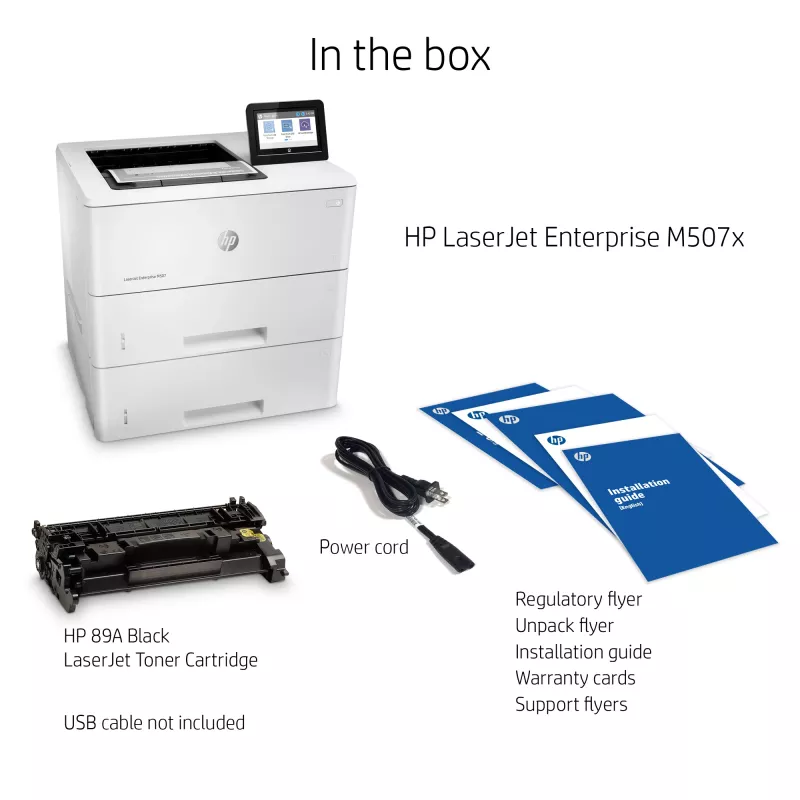HP LaserJet Enterprise M507x, laser, 1200 x 1200 DPI, A4, 43 ppm, dubbelzijdig afdrukken, netwerkgeschikt