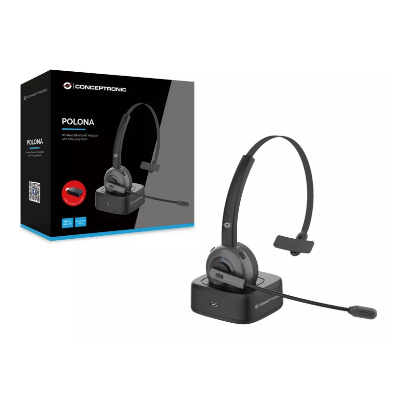 Conceptronic POLONA Draadloze Bluetooth-headset met laadstation