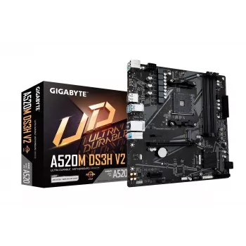 GIGABYTE A520M DS3H V2 moederbord - ondersteunt AMD Ryzen 5000-serie AM4 CPU's, tot 4733 MHz DDR4 (OC), PCIe 3.0 x16, GbE LAN, USB 3.2 Gen 1