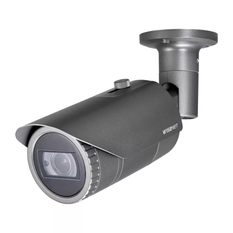 Hanwha Vision QNO-7082R WiseNet Q IP-bulletcamera voor buiten, 4 MP, 3,2–10 mm, 3,1x optische zoom, dag/nacht, grijs