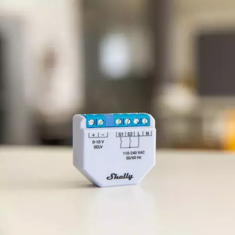 Dimmer Shelly Plus 0-10V inbouw blauw-grijs draadloze bediening 110-240V
