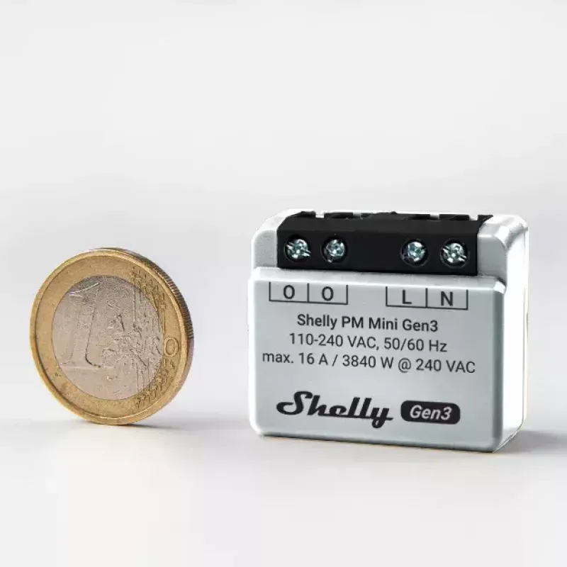 Slimme schakelaar Shelly PM Mini Gen3 draadloos 110-240V 1,2W