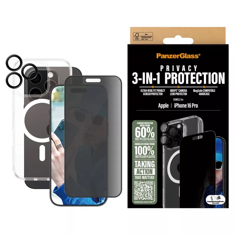 PanzerGlass 3-in-1 Privacy Protection Bundel iPhone '24 6,3 inch Pro