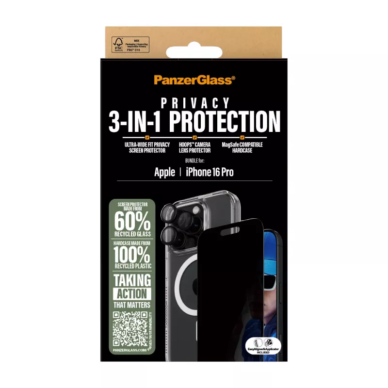 PanzerGlass 3-in-1 Privacy Protection Bundel iPhone '24 6,3 inch Pro