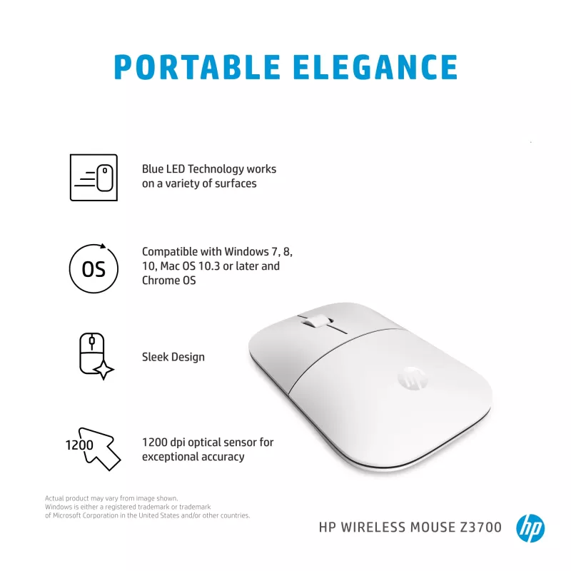HP Z3700 keramisch wit draadloze muis, dubbelhandig, optisch, RF Wireless, 1200 DPI, zilver, wit