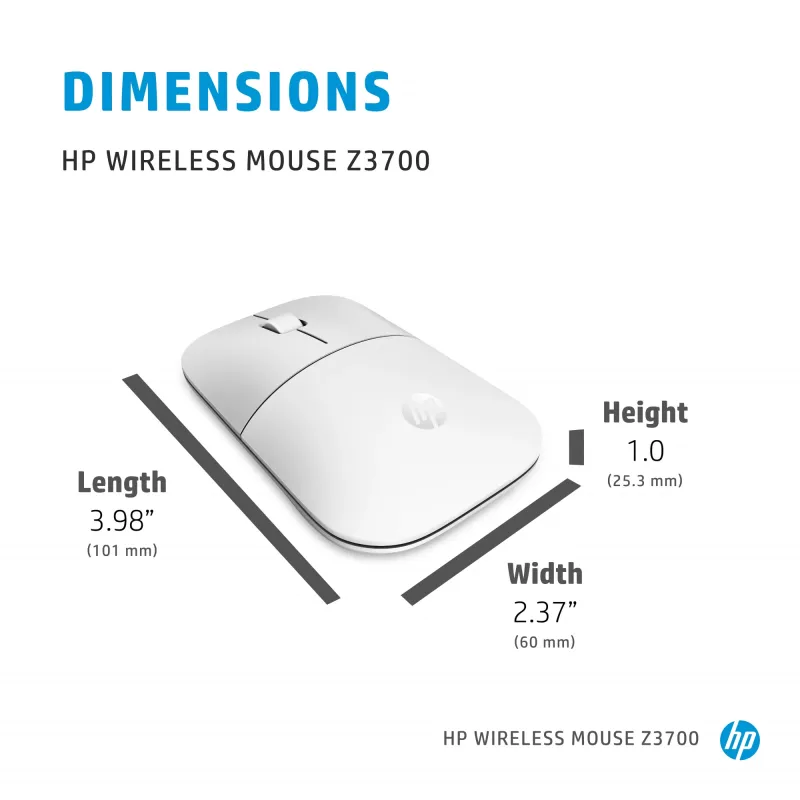 HP Z3700 keramisch wit draadloze muis, dubbelhandig, optisch, RF Wireless, 1200 DPI, zilver, wit