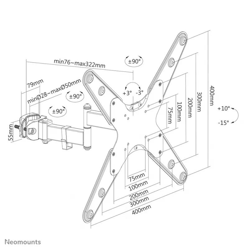 Neomounts FL40-450BL14 tv-mastmontagebeugel 32-55 inch – Ø 28-50 mm – volledig beweegbaar