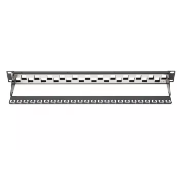 DIGITUS modulair patchpanel, afgeschermd 24-poorts, blank, 1HE, rackmontage, versprongen, kleur zwart RAL 9005