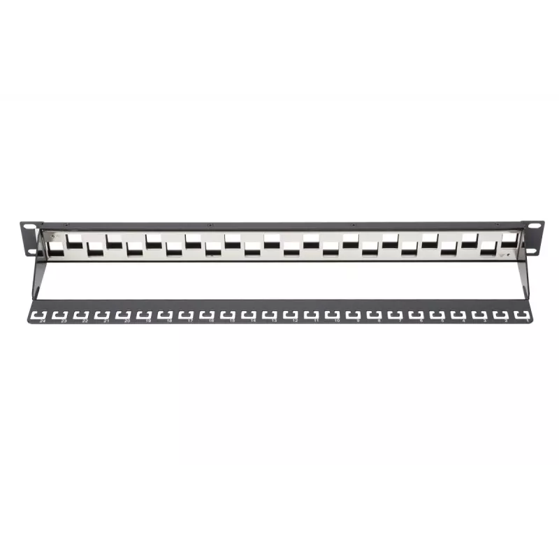 DIGITUS modulair patchpanel, afgeschermd 24-poorts, blank, 1HE, rackmontage, versprongen, kleur zwart RAL 9005