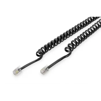 DIGITUS UAE-verbindingskabel, RJ10 2,00 m, CU, 4x7x0,12 mm, onafgeschermd, M/M, lintkabel, spiraalkabel, zwart