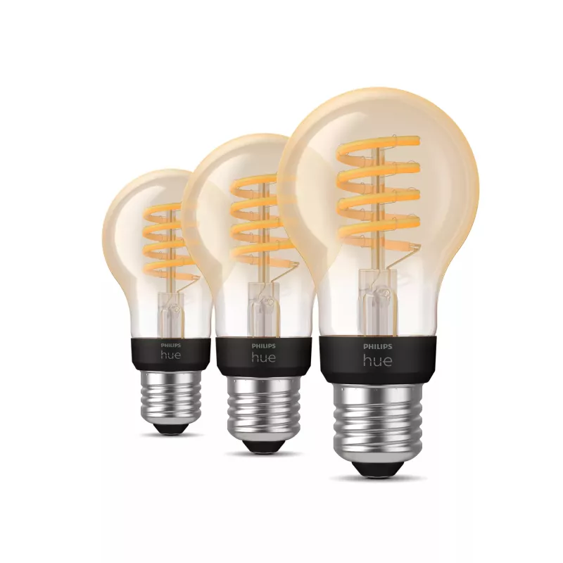 Philips Hue White Ambiance E27 A60 slimme filamentlamp, 7 W, 550 lm, 3 stuks