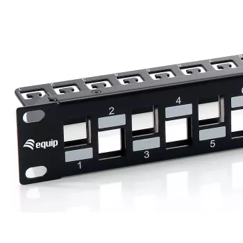 Equip 24-poorts Keystone Cat.6A afgeschermd patchpanel, zwart