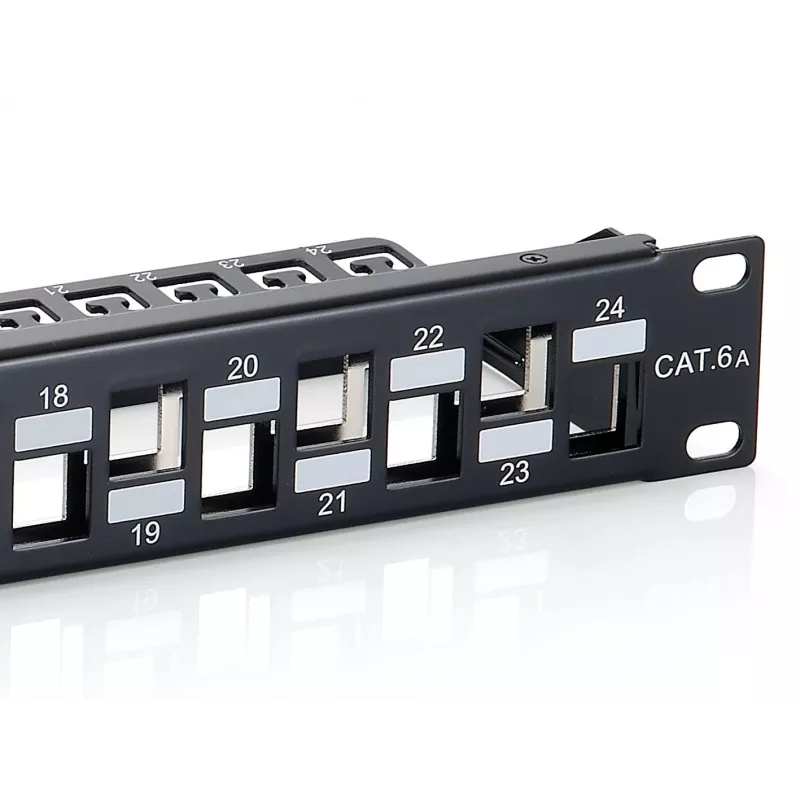Equip 24-poorts Keystone Cat.6A afgeschermd patchpanel, zwart