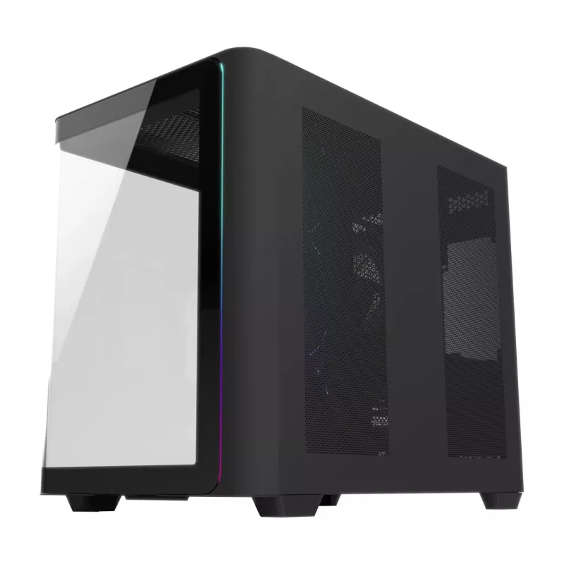FSP M580-BP Plus Midi Tower pc-behuizing, ATX/mATX/Mini-ITX, ARGB, gehard glas, 4x 120 mm-ventilatoren, zwart