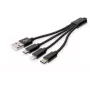 DIGITUS USB-oplaadkabel USB A – Lightning+Micro B+Type-C M/M/M/M 15 cm 3-in-1-kabel, katoen, CE, Zwart