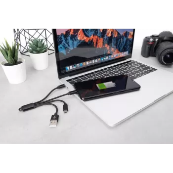 DIGITUS USB-oplaadkabel USB A – Lightning+Micro B+Type-C M/M/M/M 15 cm 3-in-1-kabel, katoen, CE, Zwart