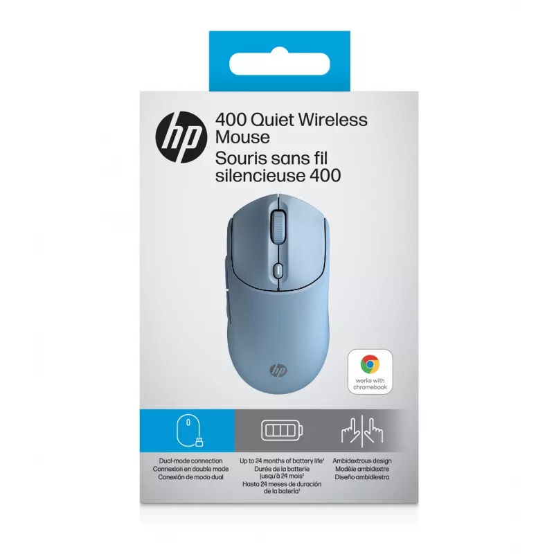 HP 400 Stille blauwe draadloze muis, dubbelhandig, RF Wireless + Bluetooth, 6000 DPI, Blauw