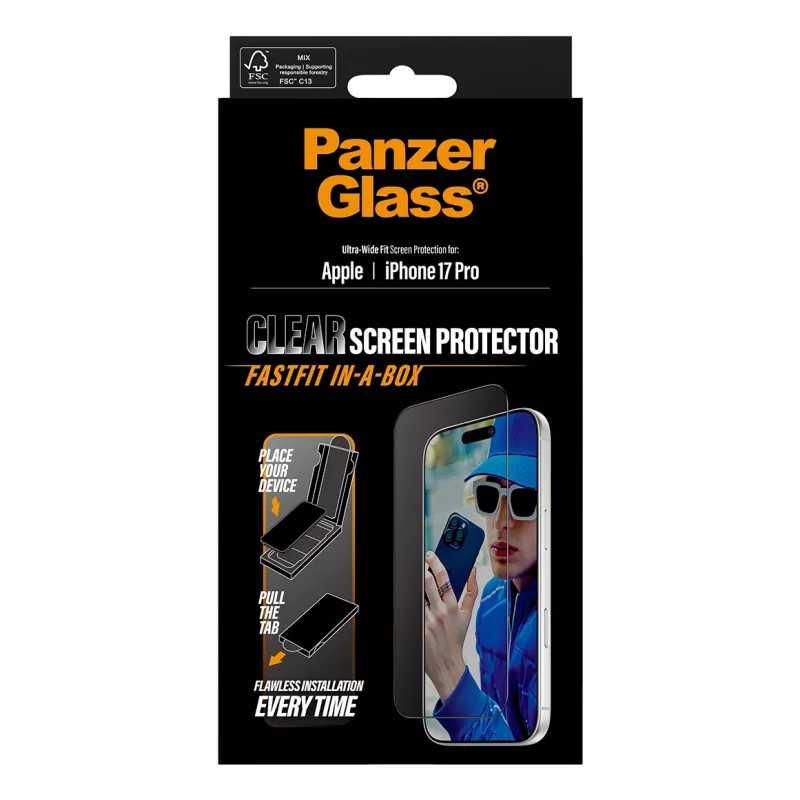 PanzerGlass ® schermbeschermfolie iPhone 17 Pro | Ultra-Wide Fit met FASTFIT IN-A-BOX