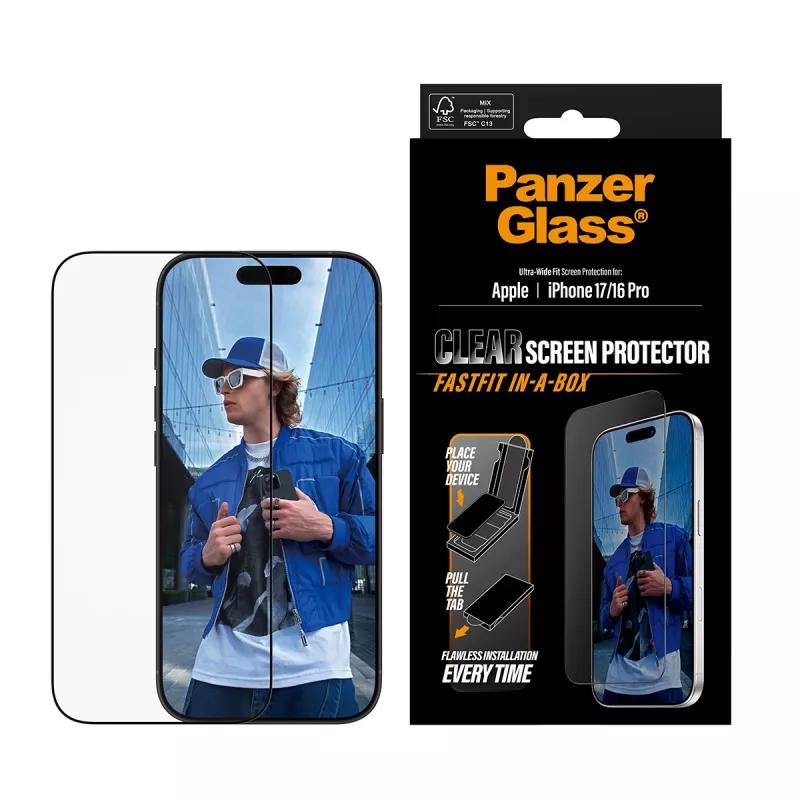 PanzerGlass® schermbeschermfolie iPhone 17 | iPhone 16 Pro | Ultra-Wide Fit met FASTFIT IN-A-BOX