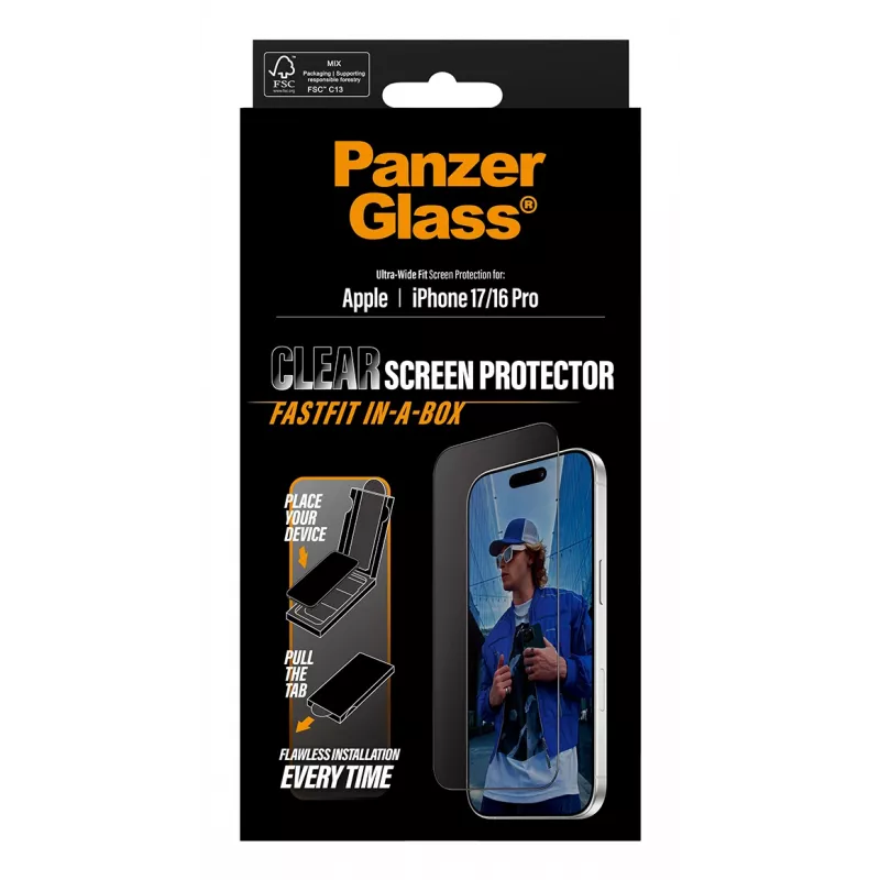 PanzerGlass® schermbeschermfolie iPhone 17 | iPhone 16 Pro | Ultra-Wide Fit met FASTFIT IN-A-BOX