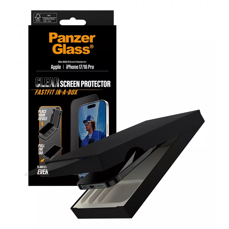 PanzerGlass® schermbeschermfolie iPhone 17 | iPhone 16 Pro | Ultra-Wide Fit met FASTFIT IN-A-BOX