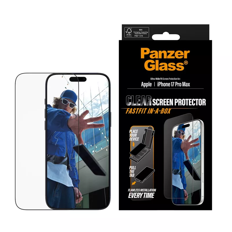 PanzerGlass ® schermbeschermfolie iPhone 17 Pro Max | Ultra-Wide Fit met FASTFIT IN-A-BOX