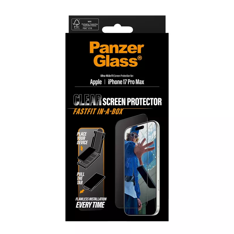 PanzerGlass ® schermbeschermfolie iPhone 17 Pro Max | Ultra-Wide Fit met FASTFIT IN-A-BOX