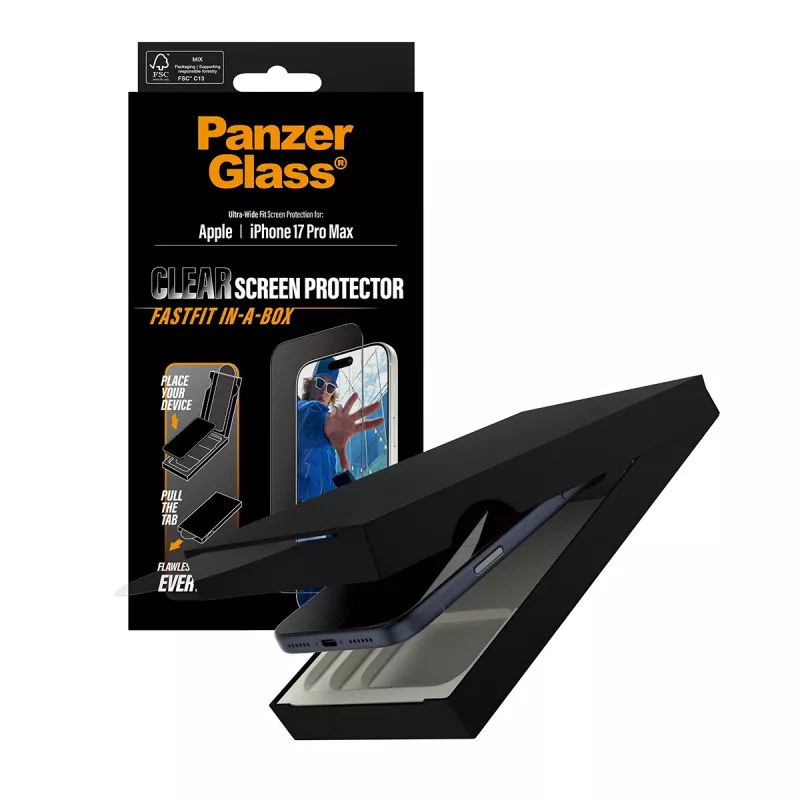 PanzerGlass ® schermbeschermfolie iPhone 17 Pro Max | Ultra-Wide Fit met FASTFIT IN-A-BOX