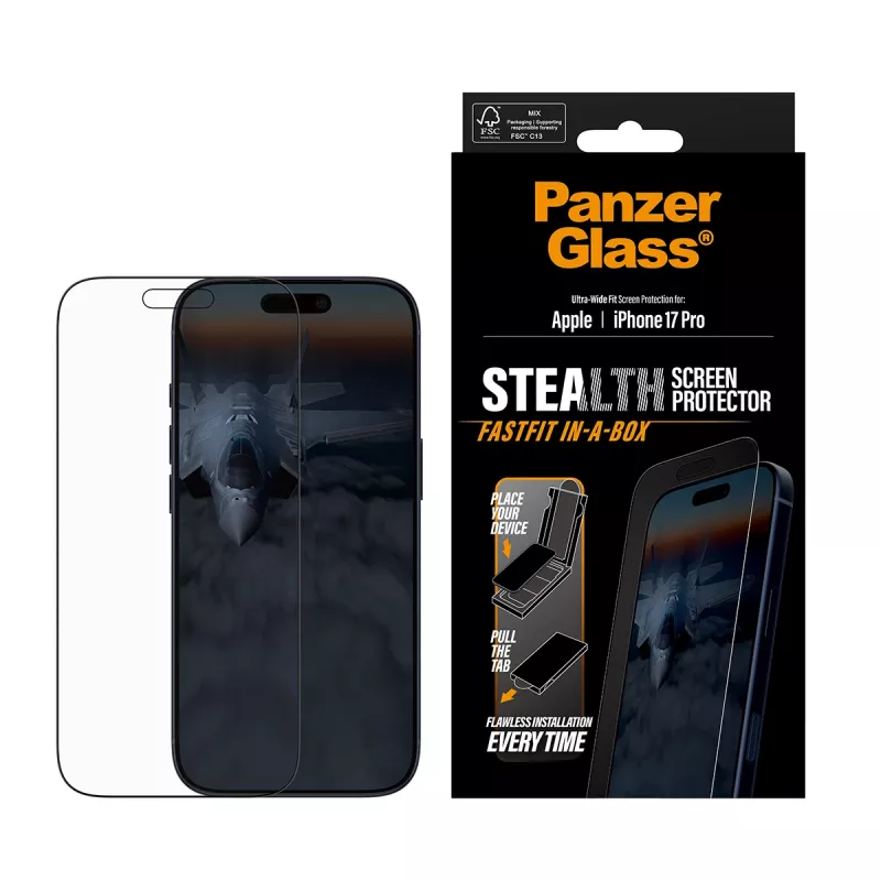 PanzerGlass ® Stealth screenprotector iPhone 17 Pro | Ultra-Wide Fit met FASTFIT IN-A-BOX