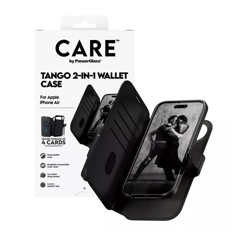 Portemonneehoes PanzerGlass CARE Tango 2-in-1 met MagSafe voor iPhone Air — zwart